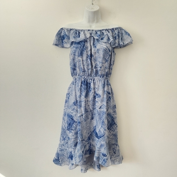 L'AGENCE Leonie Denim-Inspired Off Shoulder Silk Mini dress Size Small - Picture 3 of 15